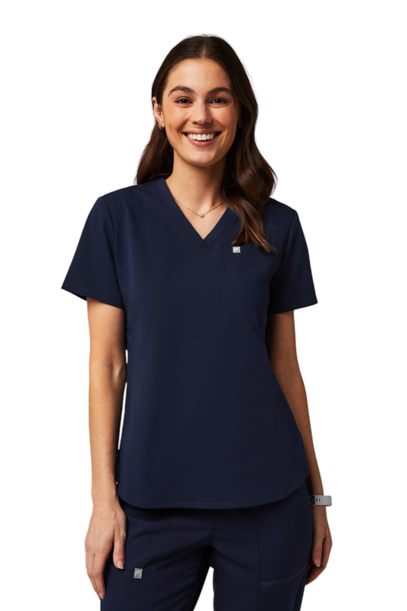 Fabletics Women's Vital 1-Pocket Scrub Top - MotionTech, Wrinkle-Resist, Chest Pocket, Anti-Shrink, Semi-Slim Fit Medium Navy