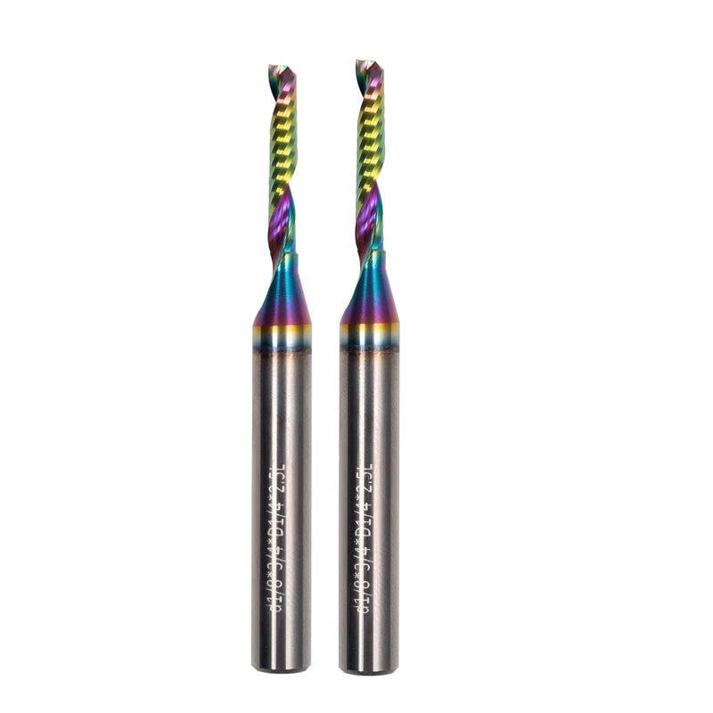 2PCS UpCut O Flute Spiral Router Bit 1/8 Inch Cutting Diameter 1/4 Inch Shank with DLC Coating Carbide End Mill/Acrylic Non-Ferrous Metal CNC Milling Cutter/Long Time Life Router Bits 2