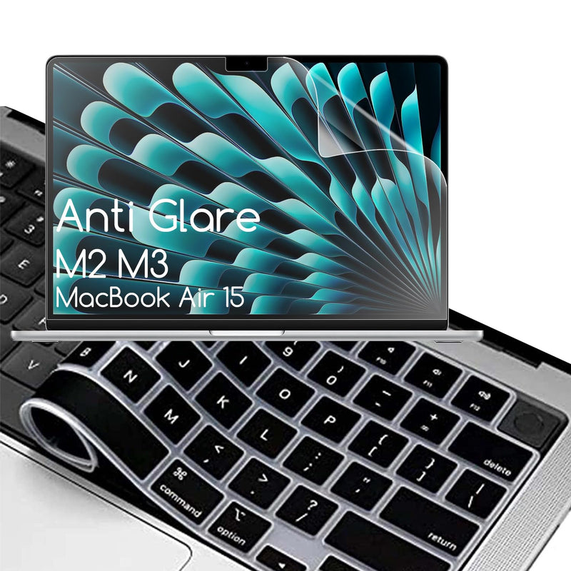 2-Pack Anti Glare Screen Protector & Keyboard Cover for 2025 2024 2023 MacBook Air 15 inch with M4 M3 M2 chip Model A3241 A3114 A2941-MacBook Air 15 Screen Protector and Keyboard Cover MacBook Air 15-A2941