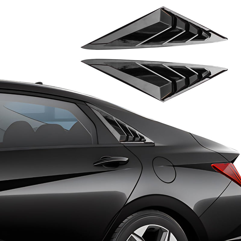 for Hyundai Elantra 2021 2022 2023 Exterior Accessories Sporty Car Rear Side Window Louvers Air Vent Scoop Shades Cover Trim Blinds 2PCS(Bright Pitch Black) Bright Black