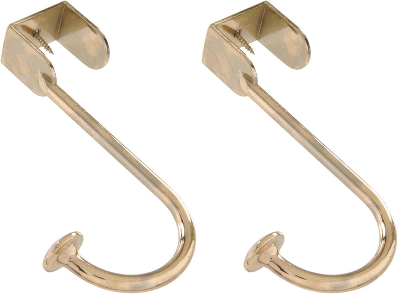 Hardware Essentials 852907 Over The Door Hook Brass (Pack of 2) 1 Count (Pack of 2)