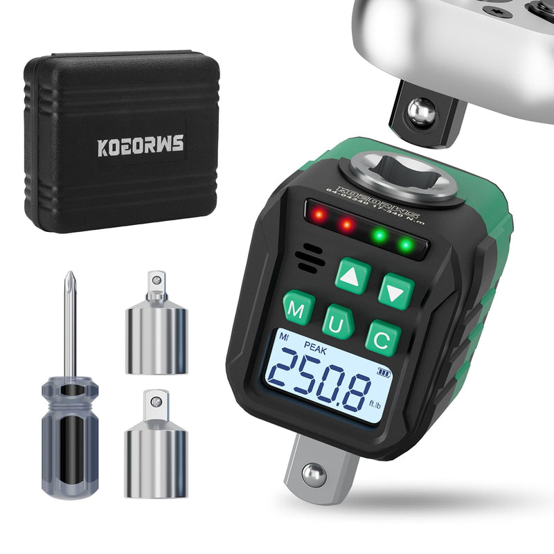 1/2-Inch Digital Torque Adapter, 12.54-250.8 Ft.lb/17-340 N.m, Electronic Torque Wrench Converter with ±2% Accuracy, Preset Function, Data Storage, 3/8” & 1/4” Adapter for Bike, Moto, Car 1/2-Inch 12.5-250.8 Ft-lb/17-340 Nm