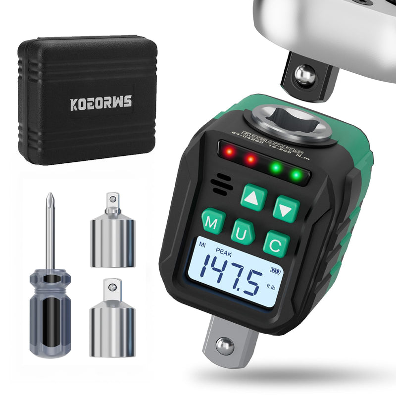 1/2-Inch Digital Torque Adapter, 7.38-147.5 Ft.lb/10-200 N.m, Electronic Torque Wrench Converter with ±2% Accuracy, Preset Function, Data Storage, 3/8” & 1/4” Adapter for Bike, Moto, Car 1/2-Inch 7.38-147.5 Ft-lb/10-200 Nm