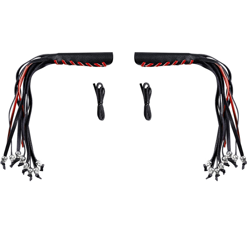 2 PCS Faux Leather Motorcycle Lever Covers with Fringes, Motorcycle Brake Clutch Lever Covers Grip Tassels Motorcycle Handlebar Handle Grip Covers, Fringed Leather Lever Covers Wraps with Skulls Black & Red Laces*1 & Black Laces*1