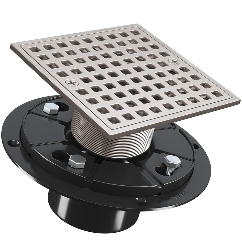 4 Inch Square Shower Drian with ABS Flange-SUS 304 Stainless Steel & CUPC Certified Shower Floor Drain-Removable Grid Cover-with Hair Strainer-Brushed Nickel Brushed Nickel