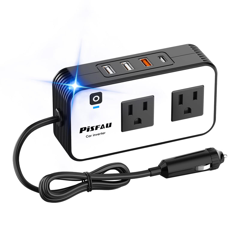 PiSFAU DC 12V to 110V AC Car Plug Adapter 200W Power Inverter, Outlet with 20W USB-C, USB-Fast Charger(18W) / 4.8A Dual USB/ Car Charger for Laptop