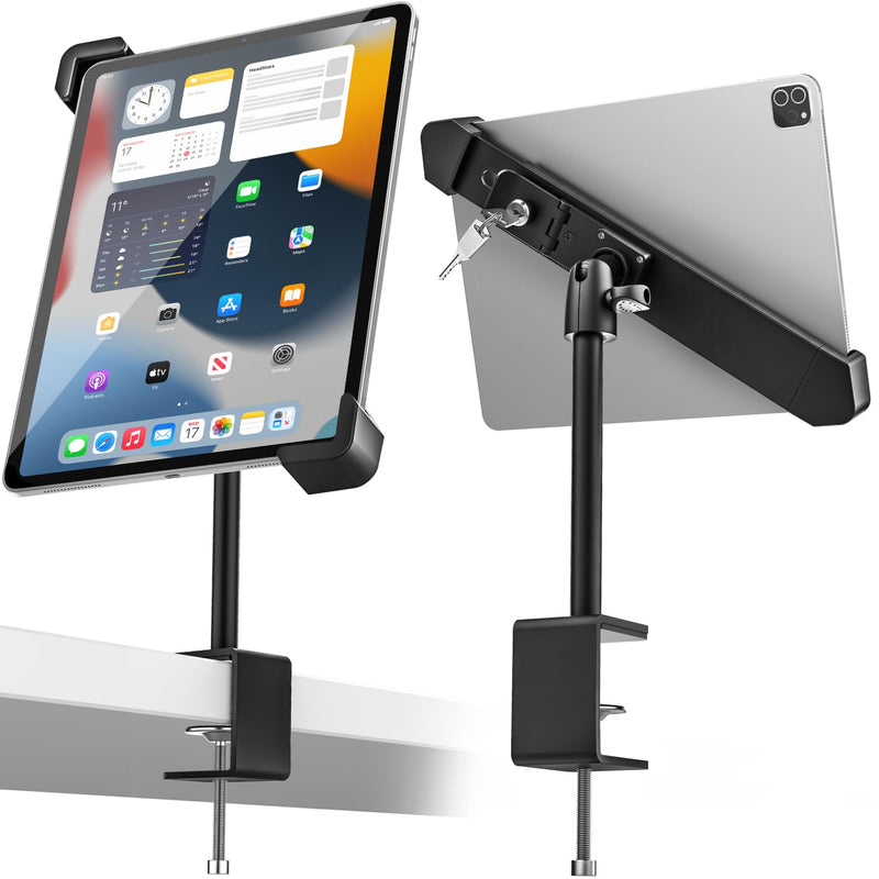 woleyi Anti-Theft Retail Kiosk Tablet Stand - [Dual Security Lock] 360° Swivel Locking iPad POS Stand Holder, for 7-11" iPad Pro/Air/Mini, Galaxy Tab, Surface, for Store Display Office Kitchen Desktop