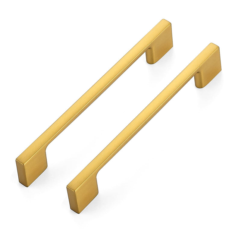 5 Pack Kitchen Cabinet Handles 5" Hole Center Wide Foot Drawer Pulls - Gold Cabinet Pulls Solid Kitchen Hardware for Drawer Dresser Closet Door Door Handles 5 Inch Hole Center