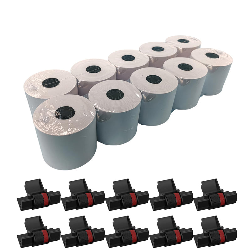 2 1/4 in x 150 ft Calculator Paper Rolls (10 Packs), Compatible Calculator Ink Ribbons for IR-40T CP13 MP-12D (Black and Red, 10 Packs)