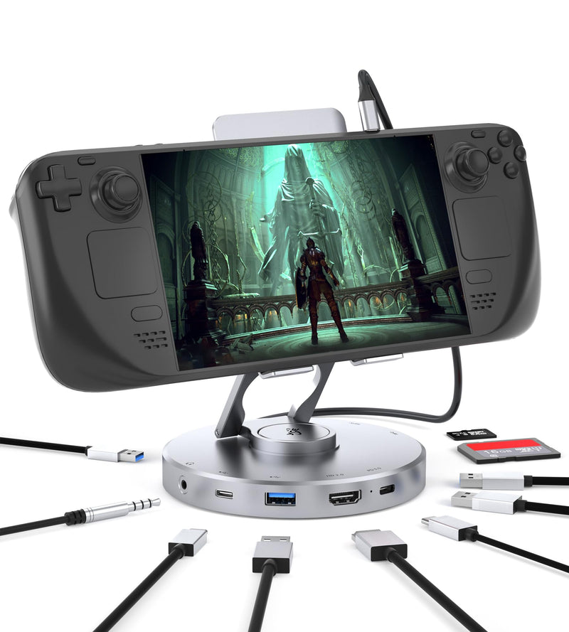 Docking Station for Steam Deck ROG Ally - 10 in 1 Stream Deck Dock with HDMI 2.0 4K@60Hz, SD/TF, 3.5mm Audio, PD 100W, 3 USB-A 3.0 and Full Speed Charging USB-C Port Compatible with Valve Steam Deck 10 in 1 with 4 USB 3.0