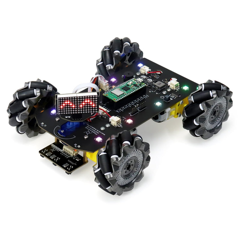 Freenove Mecanum Wheel Car Kit for Raspberry Pi Pico W (Included) (Compatible with Arduino IDE), Dot Matrix Expressions, Obstacle Avoidance, Line Tracking, Light Tracing, Colorful Light, App Mecanum Wheels with Raspberry Pi Pico W