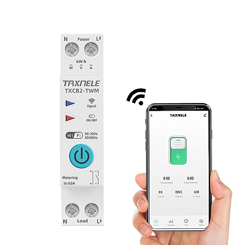 TUYA WiFi Smart Circuit Breaker Power Metering Energy Meter KWh 1P 230V 63A Voltmeter Ammeter Energy Meter DIN Rail Smart Life Wireless Remote Control Switch Timer Voice Control (20A) 20A