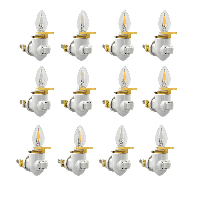 Plug in Night Light Module Rotatable Base Includes 12 LED Bulbs and 12 Brass Clips, Great for Making Your Own Decorative Stained Night Lights, Pack of 12