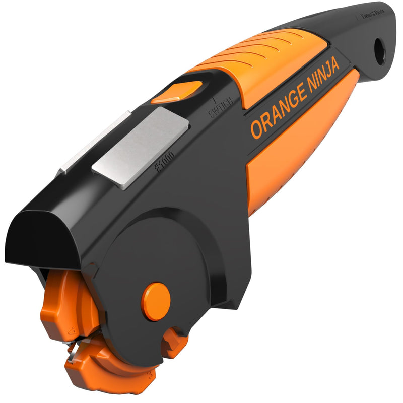 Orange Ninja 7-in-1 Garden Tool & Knife Sharpener – Sharpens Lawn Mower Blades, Axe, Hatchet, Machete, Pruner & Hedge Shears – Repairs & Hones Edges by Sharp Pebble