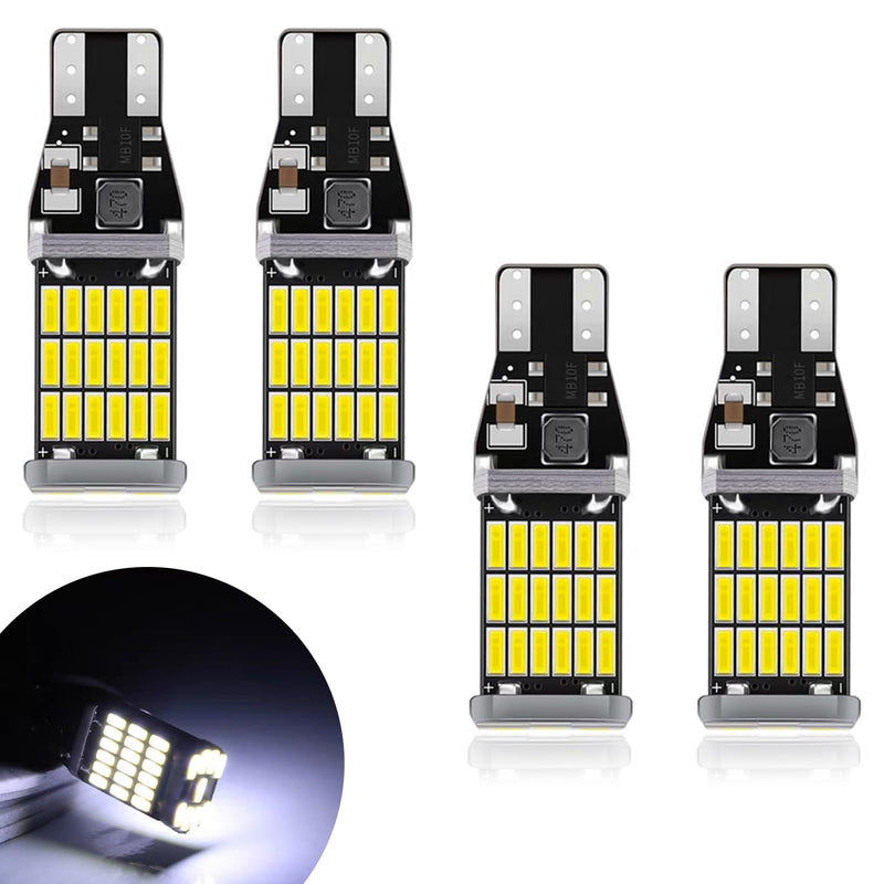 4PCS 921 912 LED Brake Lights, T15 45SMD-4014 Chipsets Backup Reverse Light Bulbs, 906 W16W Error Free Super Bright LED Bulb Replacement for Car Truck Cargo Backup Reverse Lights (White) White