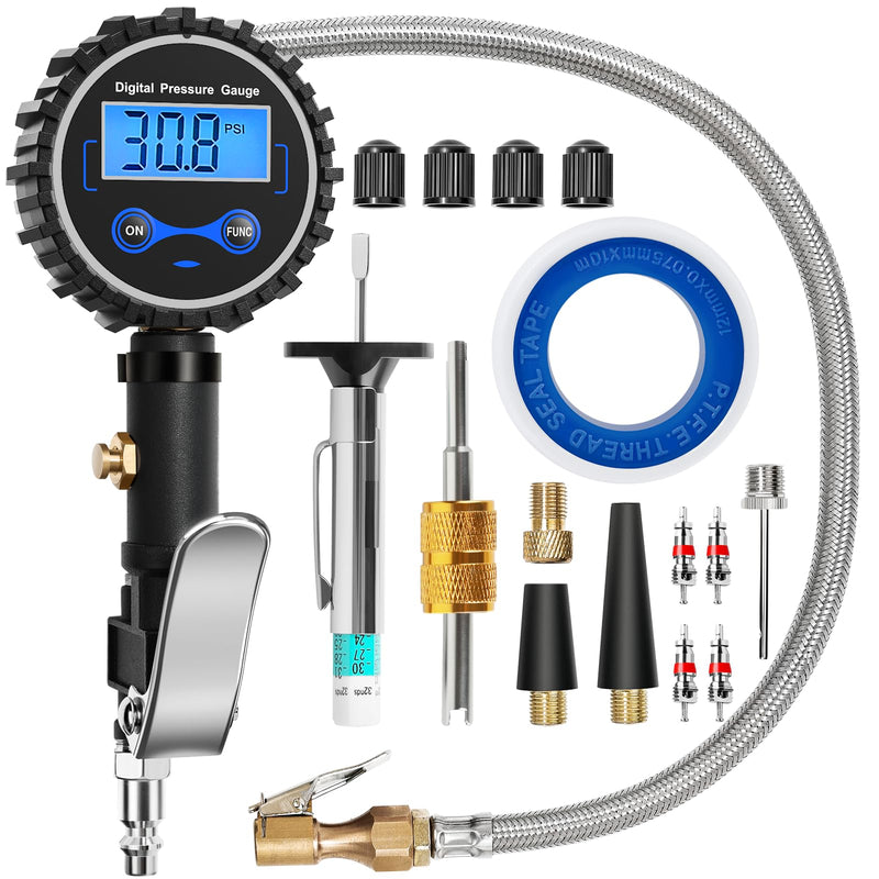 Vondior Digital Tire Inflator with Pressure Gauge 200 PSI - Large 2" Digital Dial, Heavy Duty Air Chuck and Compressor Accessories with Tire Tread Depth Gauge and Quick Connect Coupler Car Accessories 3-200 PSI