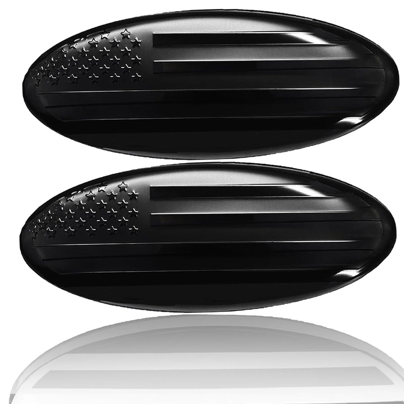 9 Inch Front Grill Rear Tailgate Emblem for 04-14 F150, 11-14 Edge, 11-16 Explorer, 06-11 Ranger, 07-14 Expedition, 9"X3.5" for Ford, Pack of 2, Black American Flag Flag-Black