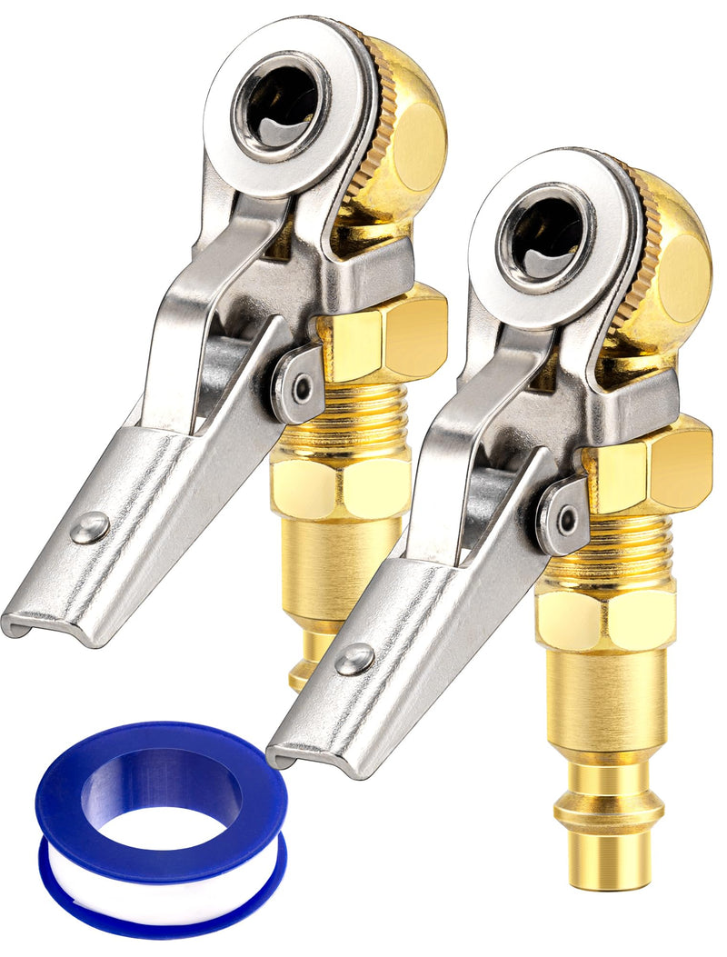 2-Pack 1/4 Inch Female NPT Closed Ball Tire Inflator with Clip, Locking Quick Connect, Clip-On Air Chucks for Truck RV Auto Car Air Compressor 1/4'' NPT Quick Plug