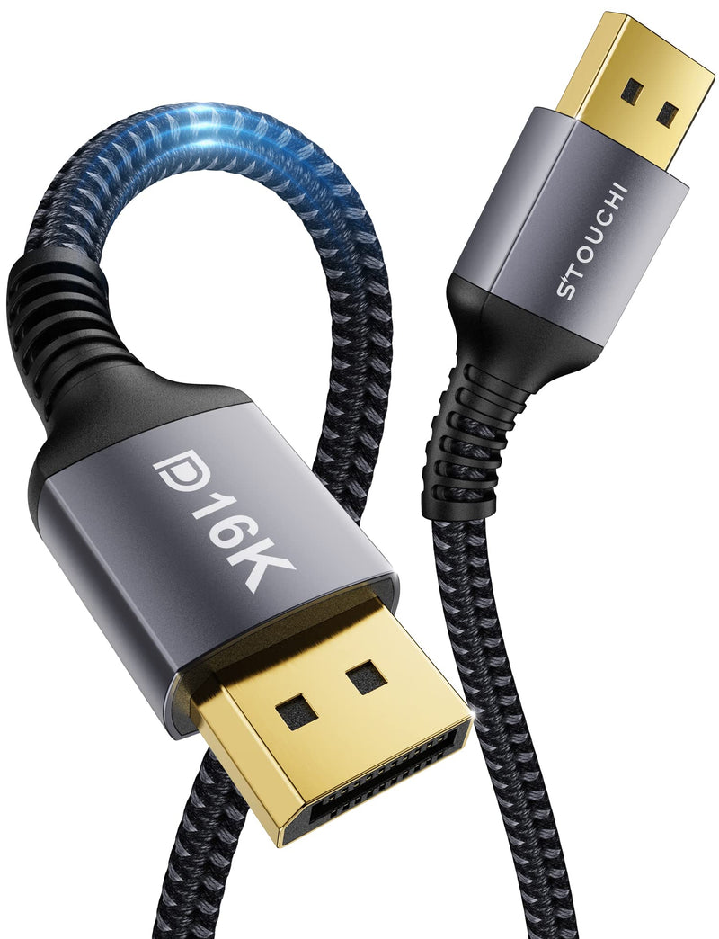 Stouchi DisplayPort 2.1 Cable 15FT, 54Gbps UHBR13.5 [16K 8K 4K@240Hz] Long Gaming Cord, DSC 1.2a, FreeSync G-Sync DP Cable, Snag-Free Shielded for RTX 5090, RX 7900, Monitor Grey