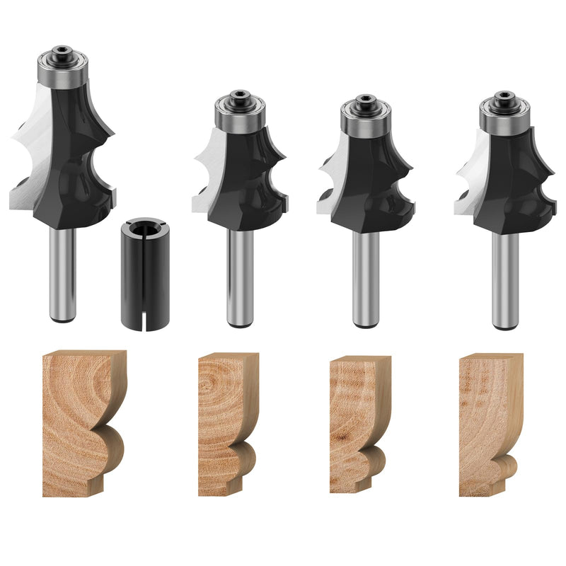1/4 Inch Shank Architectural Molding Router Bit Drawing line Bits Woodworking Cutter Tool - 1/4, 3/8, 5/16, 1/2 4PCS 1/4" Shank-(1/4, 3/8, 5/16, 1/2) 4PCS