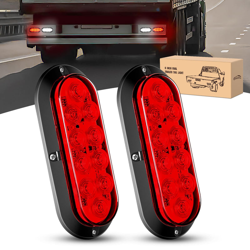 GOOACC 6Inch Oval Tail Light 2PCS Red 10LED Brake Stop Turn Signals Lights Surface Mount IP67 Waterproof for Trailer Truck RV Tractor Lorry Camper Van Red 2Pcs Screws