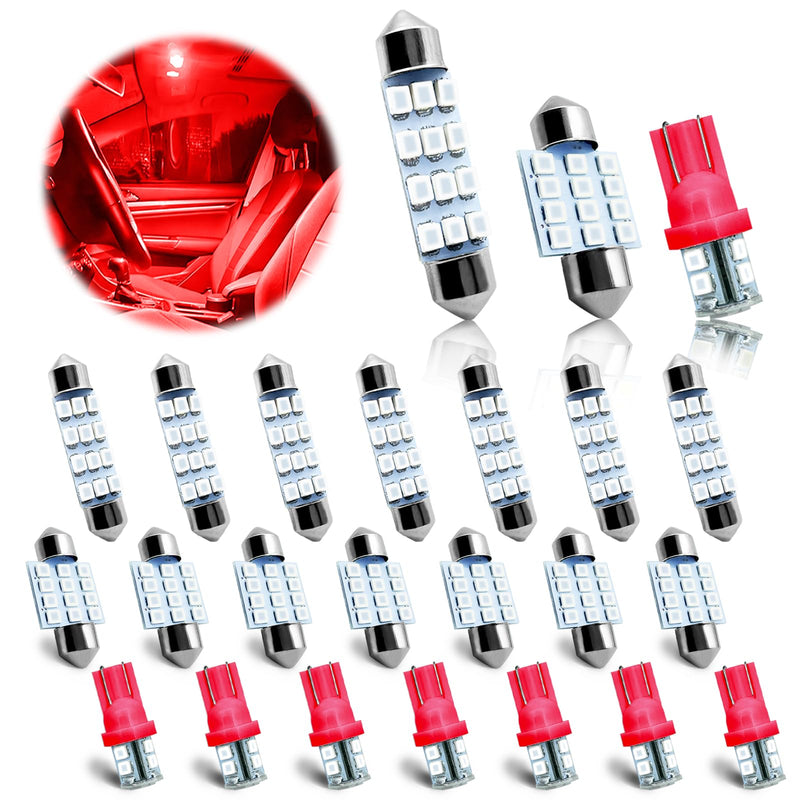 NTNEV 24PCS LED Interior Replacement Bulbs, Interior Car Lights, Dome Light LED Car Bulb Kit Set T10 31 mm 42 mm, Used for Map Dome Lights and License Plate Courtesy Lights Accessories (Red) red