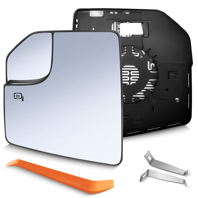 Compatible with Ford F150 Driver Side Mirror Glass 2015 2016 2017 2018 2019 2020 2021, Left Heated Chrome View Mirror with Backing Plate, Blind Spot Convex Mirror with Rear Holder, FL3Z17K707A