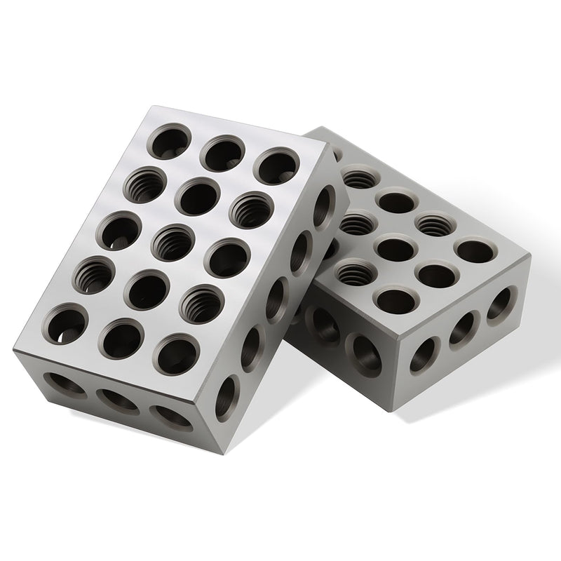 Nakkaa 1-2-3 Blocks Set Matched Pair 23 Holes .0002" Squareness Hardened Steel Setup Blocks Ultra Precision Machinist 1"x2"x3" Blocks for Machinist Woodwork Metalwork (23 Holes)
