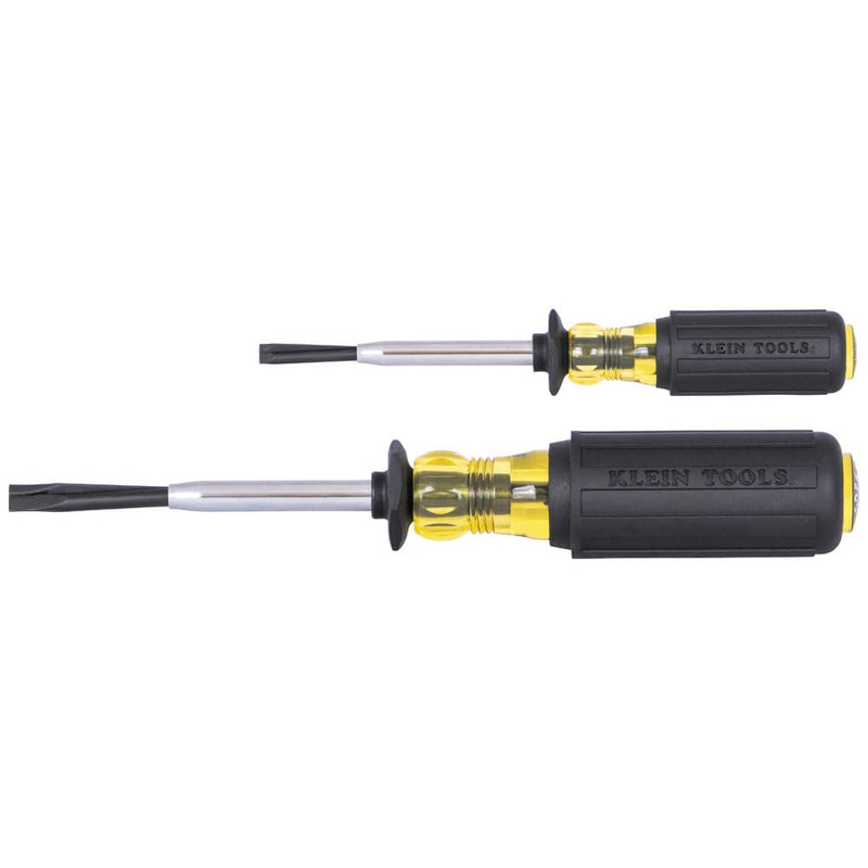 Klein Tools 85153K Slotted Screw-Holding Screwdriver Set, 3/16-Inch, 1/4-Inch Split-Blade Flat Head Driver, Positive Gripping Action, 2-Piece 2-Piece Kit