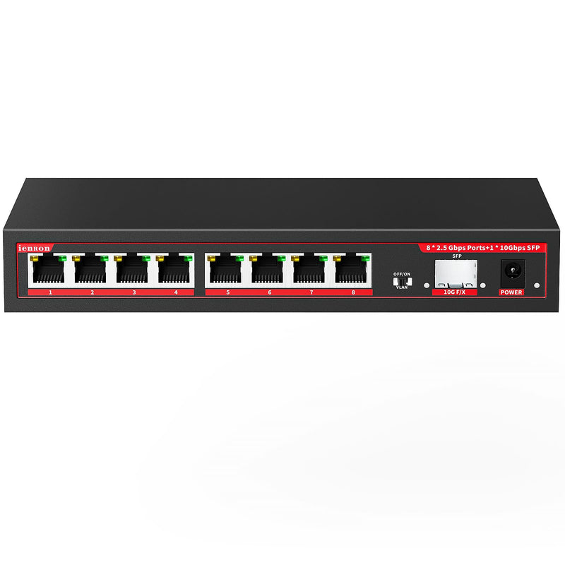 2.5G Switch 9 Ports with 1*10Gb switches , 8 Ports 2.5Gb and 1x10G SFP+ Slot, Vlan Function，Ethernet ,Network Switch, 60Gbps Capacity, Splitter| Plug & Play| Fanless Metal Design| Traffic 9 Port丨8x2.5 Gigabit Ports+1xSFP