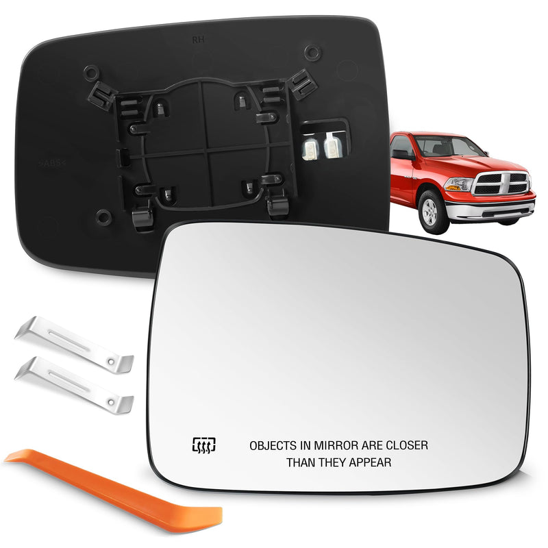 Compatible with Dodge Ram 1500 2500 Passenger Side Mirror Glass, 2013 2014 2015 2016 2017 2018 - Right Side Replacement Tow Mirrors, Power Heated, Chrome, with Rear Holder, 68079363AA Passenger Side（RH）