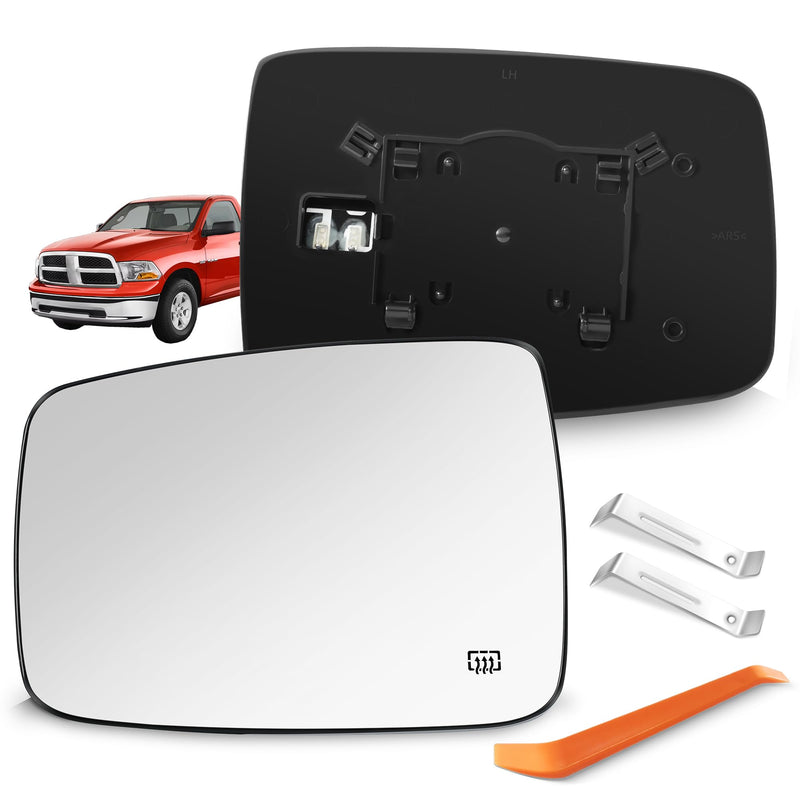 Compatible with Dodge Ram 1500 2500 Driver Side Mirror Glass, 2013 2014 2015 2016 2017 2018 - Left Side Replacement Tow Mirrors, Power Heated, Chrome, with Rear Holder, 68079362AA Driver Side（LH）