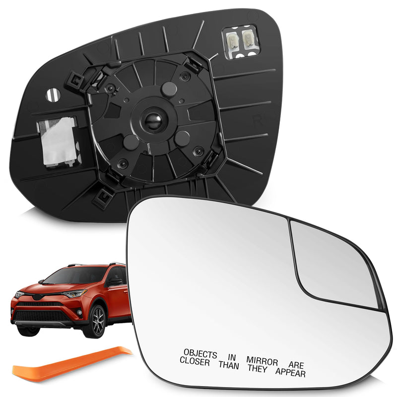Compatible with Toyota RAV4 Passenger Side Mirror Glass 2016 2017 2018 - Right Side Replacement View Mirror, Heated Chrome Convex Mirror with Backing Plate and Rear Holder Passenger Side（RH）