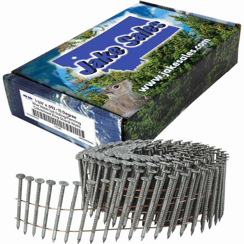 1-3/4" x .092 15° Wire Weld Collated Ring Shank Nails - Galvanized - Hot Galvanized - For Siding, Fencing, Roofing, and General Construction - ~600 Nails 1-3/4 x .092 500 Count