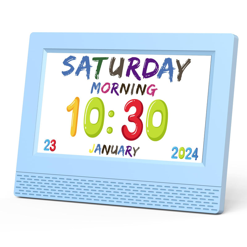 Kids Digital Alarm Clock Colorful, 7" Large LED Time Display Children's Sleep Trainer, Eye-Caring Digital Clock for Girls Boys Bedrooms Bedside, 17 Alarm Clock Settings Easy to Use Kids Birthday Gift Blue