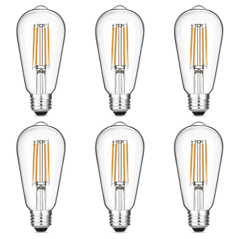 Gozelux Vintage LED Edison Bulbs 6W, Equivalent 60W Incandescent, Warm White 2700K, ST58 Antique LED Filament Bulbs with 90+ CRI, E26 Medium Base,Dimmable, Clear Glass, Pack of 6 6 Count (Pack of 1)
