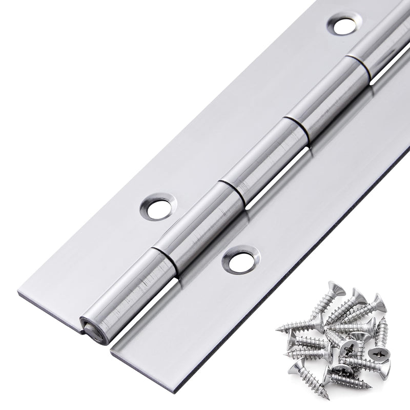 Heavy Duty Piano Hinge 48 Inch x 1.5 Inch Stainless Steel Continuous & Piano Hinges with Holes, 48" Continuous Hinges for Cabinet, Door, DIY Wood Boxes, 0.060" Leaf Thickness, 1.5" Open Width Silver