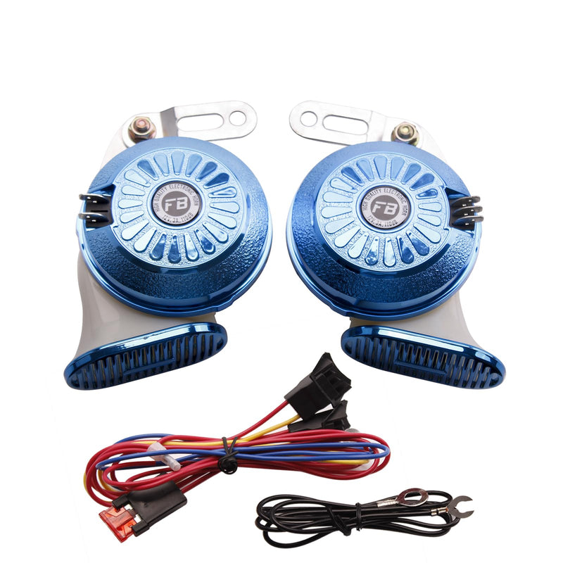FARBIN Car Horns Super Loud Variable Sound Horn 3 Sound Train Horns 130db High Low Tone Trucks Boat Train Motorcycle Horn with Wiring Kit 12V (Blue) Blue