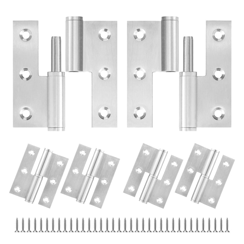 Lift Off Hinge 3" Removable H Hinge Brushed Stainless Steel Flag Hinges for Bedroom Kitchen Bathroom Door Wooden Boxes Cases Versatile Usage Anti Rust, 3 Left + 3 Right, Load 40LB/Set 3in Left+Right
