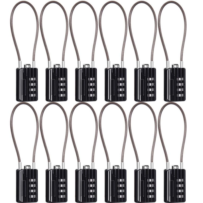 SEPOX® 12PK Metal Combo Padlock, Resettable 4-Digit, Extra Long Cable 7" | Compact Design for Suitcase Gym Locker Toolbox, Set Your Own Password, Combination lock w/ Vinyl Steel Flexible Cable Durable Black Long 12pcs