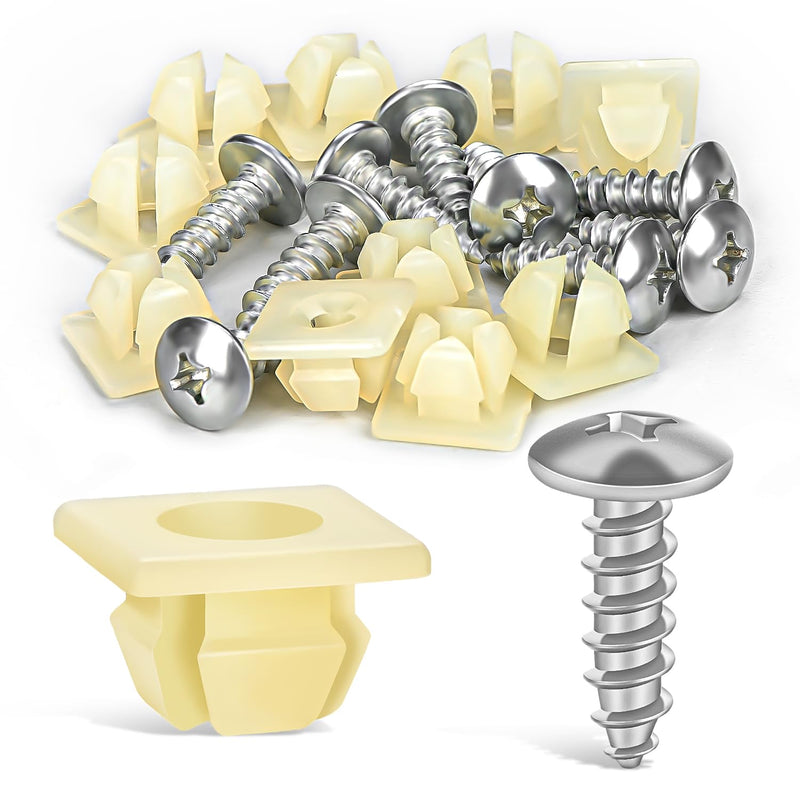 Nilight License Plate Screw Kit, Stainless Steel Screws with Nylon Nuts for Fastening Front and Back License Plates on Cars, SUVs, Trucks 3907444 15614745 4755299 (Set of 10) 10Set License Plate Screw Kit