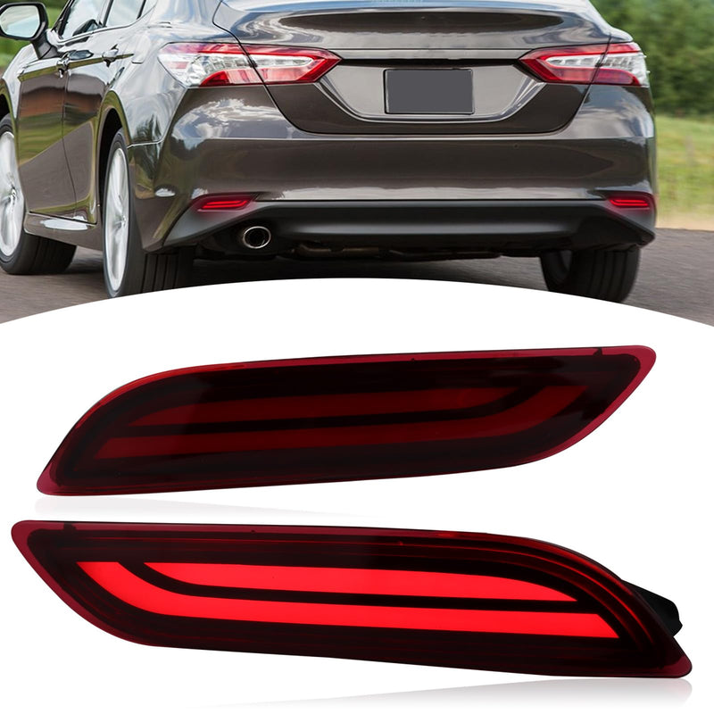  [AUSTRALIA] - Full LED Rear Bumper Reflector Lights Compatible with 2018-2023 Toyota Camry Function as DRL Brake light Turn Signal Fog Lamps (Red) Red