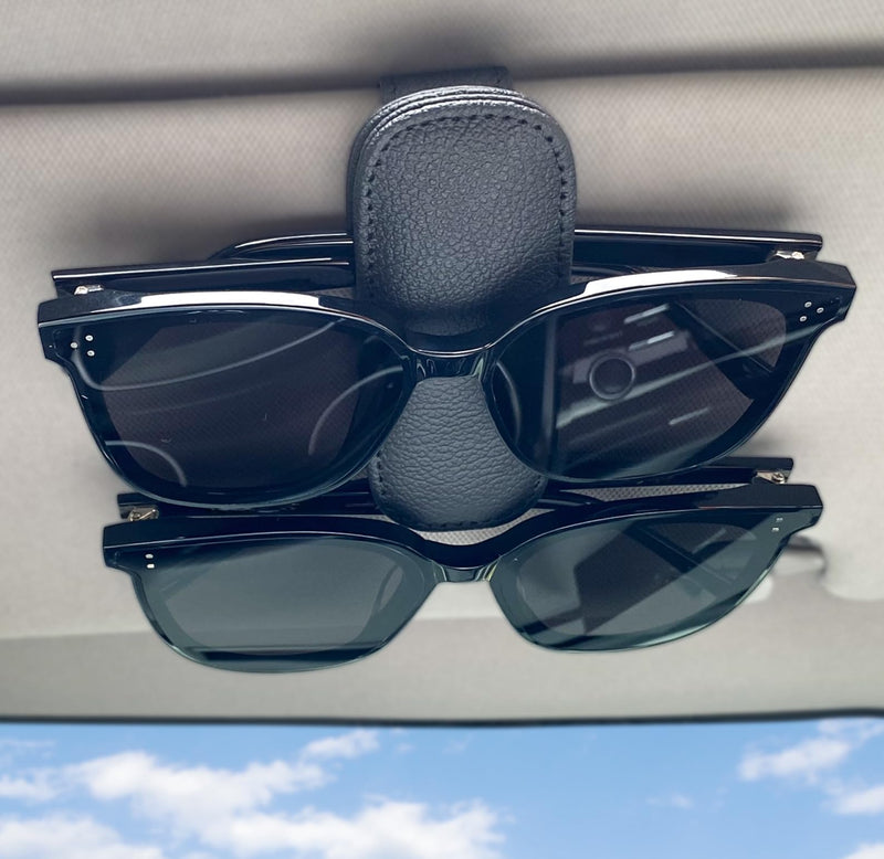 Visonx Sunglass Holder for Car Visor Clip, Magnetic Leather Eyeglass Hanger Clip for Car, Square Car Visor Accessories (Black) Black 1 Pieces