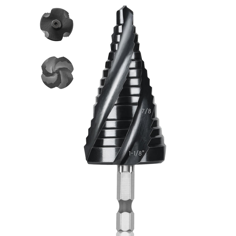Cobalt M35 Step Drill Bit, TiAlN Coating 4 Spiral Flute Step Bit for Metal, Stainless Steel, Aluminum, Plastic, Large Step Drill 1-1/8" M35 1/4 - 1-1/8