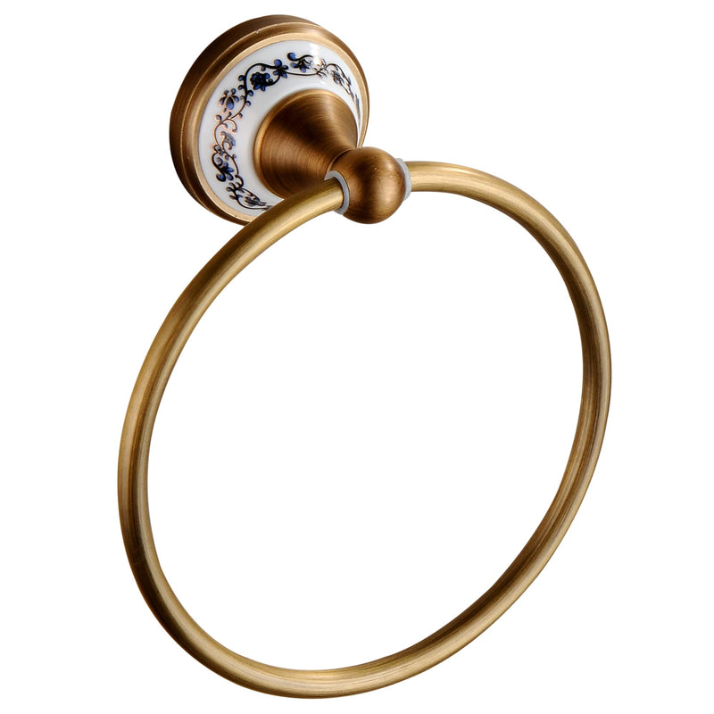 Towel Ring Antique Brass Hanger Hand Towel Holder for Bathroom Kitchen Accessories Wall Mounted,Porcelain Design Towel Ring