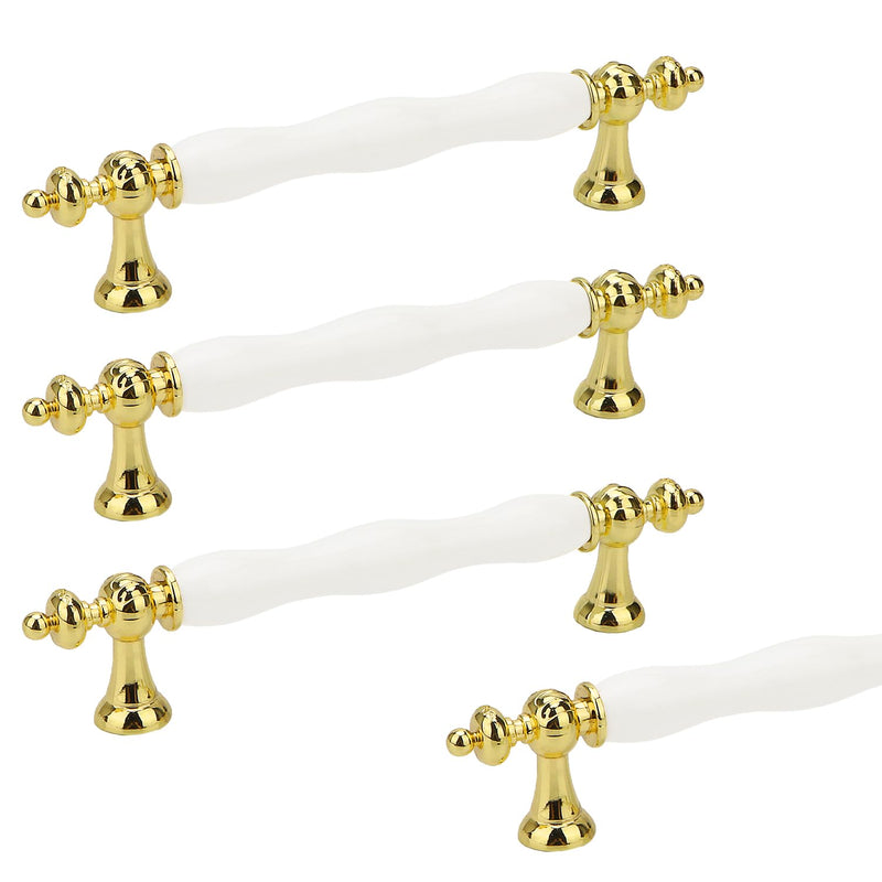 White Ceramic Knobs Vintage Furniture Drawer Knobs for Dresser Handle Kitchen Cabinets Cupboard Pull Handles with Screws 4 Pcs (Double Hole, Hole spacing 128mm) Double hole, hole spacing 128mm