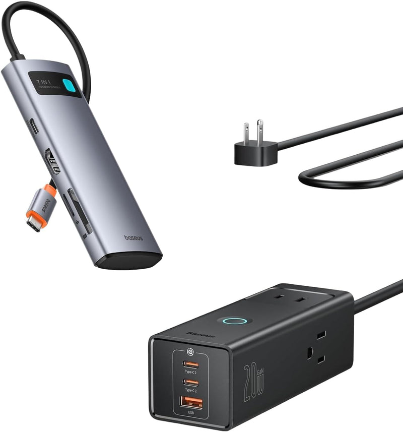 Baseus USB C Hub Multiport Adapter 7 in 1 & Power Strip 20W