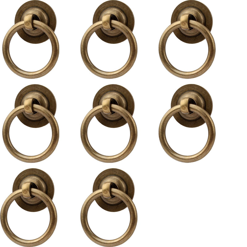 RZDEAL 8 Pack Solid Antique Brass Cabinet Pulls Ring Drawer Pulls, Antique Style Kitchen Cabinet Handles Pulls Vintage Pulls Brass Drawer Handles for Cabinets