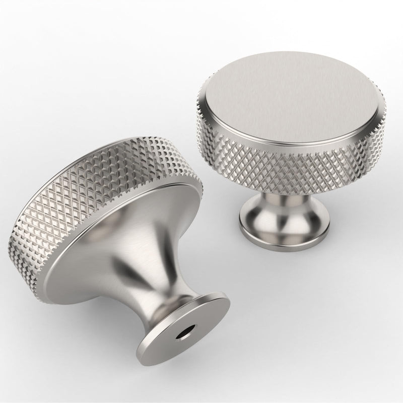 9BUILD 10 Pack 1.2 Inch Brushed Satin Nickel Cabinet Knobs - Knurled Round Kitchen Drawer Knobs for Dressers, Cabinets and Drawers