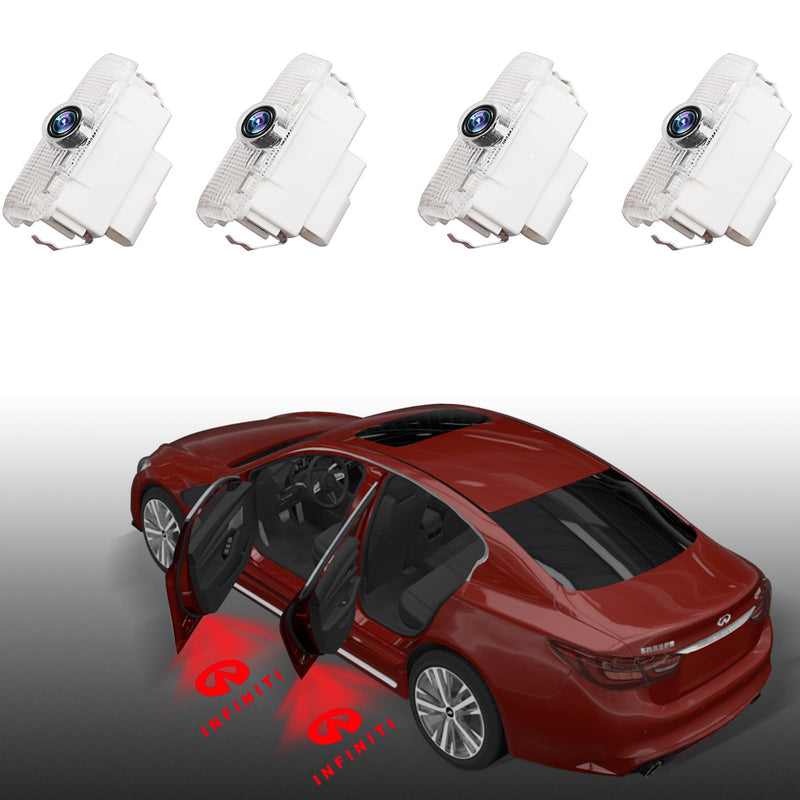 4PCS No Fade Car Door Light Logo Compatible with Infiniti, RCBDCYGJ Ultra-Bright Projector Lights for Partial QX50/56/60/70/80, Q50/60/70, G25/37, M25/35/37, FX37/50, EX25/35/37 (Red) Red